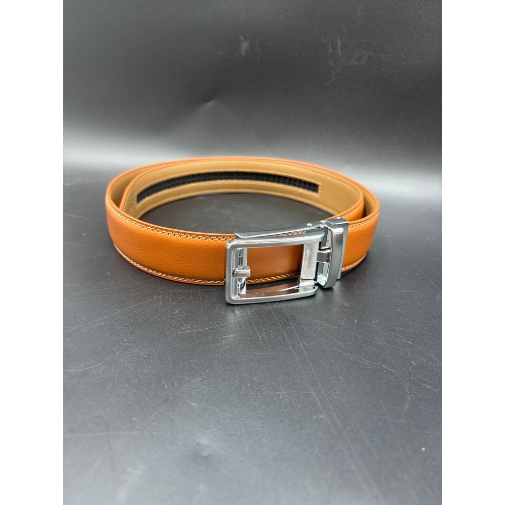 CHAOREN Mens Ratchet Belt Adjustable Automatic Buckle Cognac Brown Leather 28-44